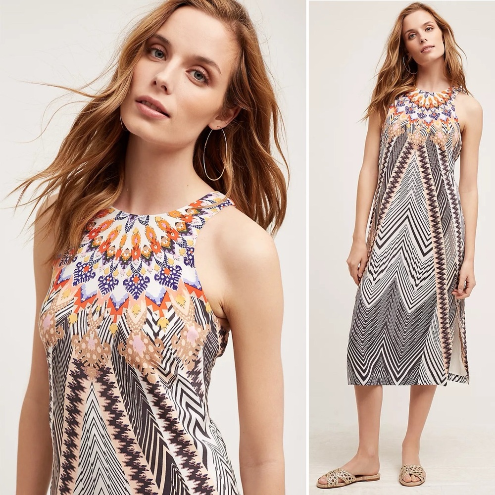Anthropologie Black and White Patterned Midi Dress